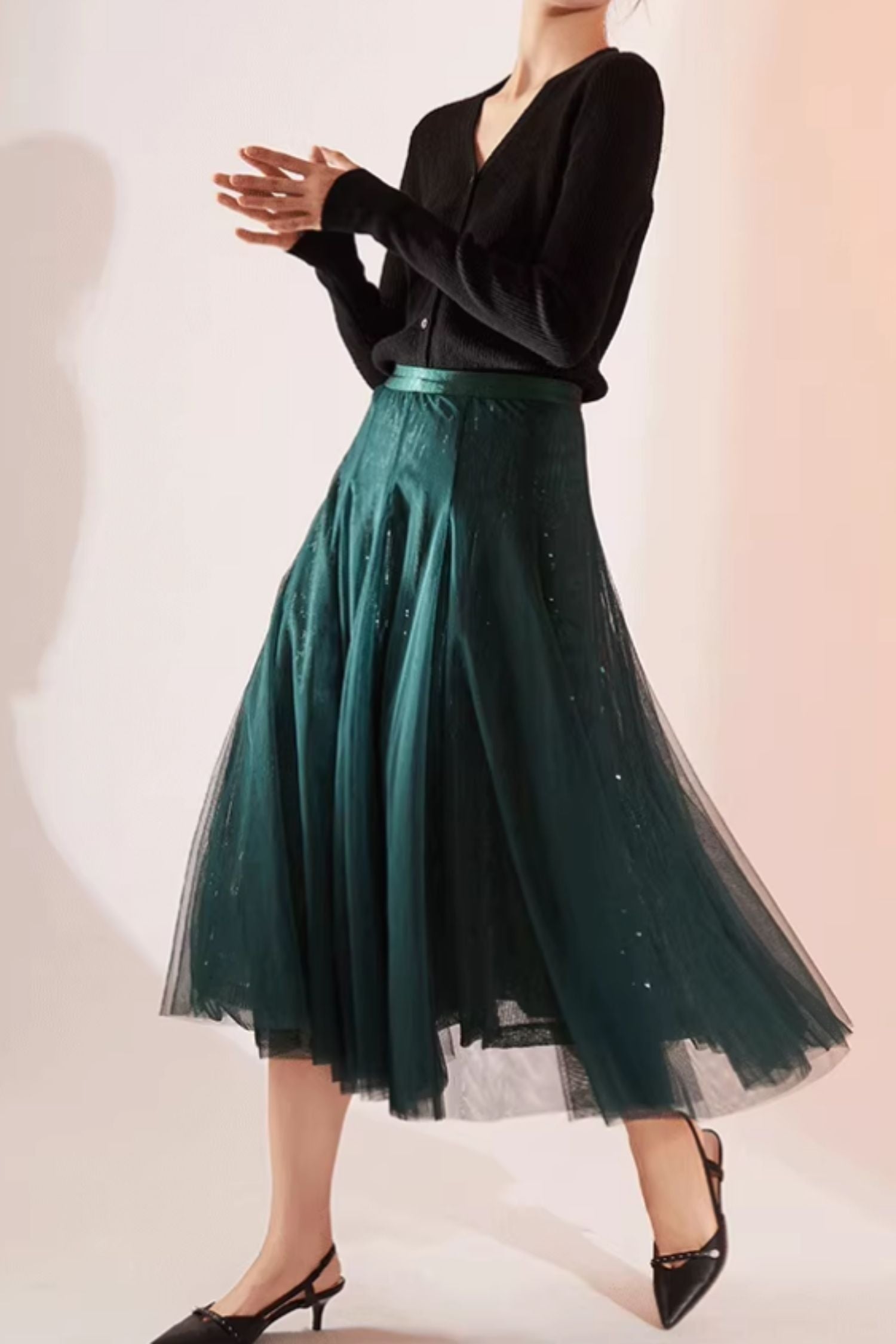 Elegant A-Line Midi Lace Skirt – Soft Waist & Seasonal Style