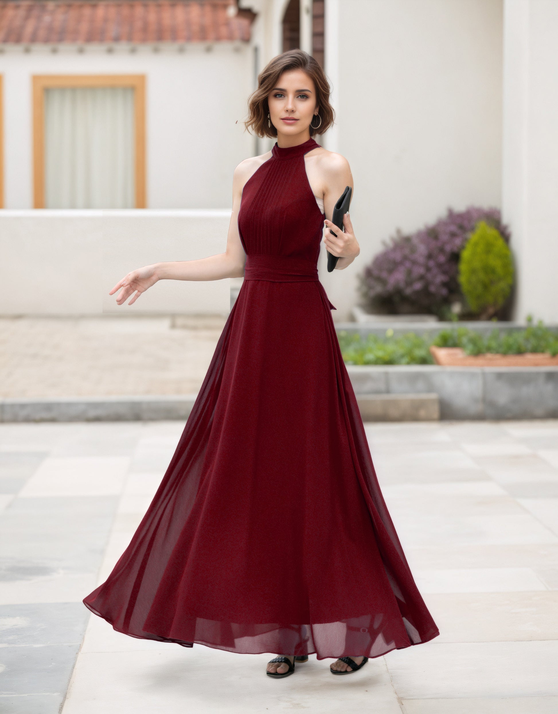 Dark Green Halter Maxi Dress – Elegant Sleeveless Summer Party Look