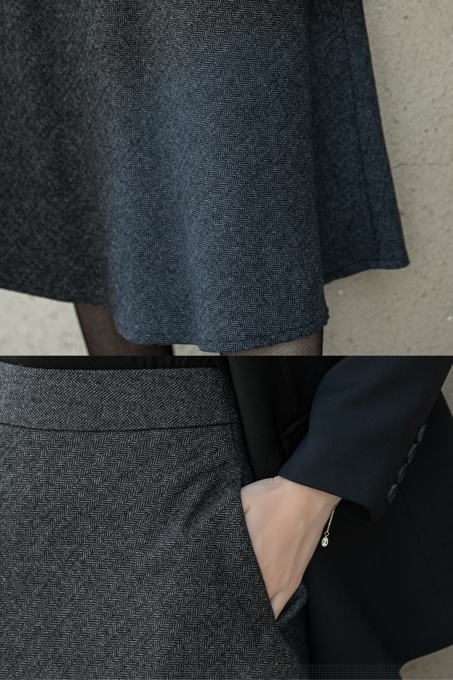 High-Waisted Wool Midi Skirt with Pockets – Warm & Formal A-Line