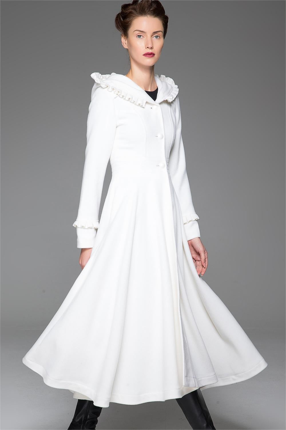 Retro Swing Wool Coat – Hooded Mid-Calf Winter Outerwear