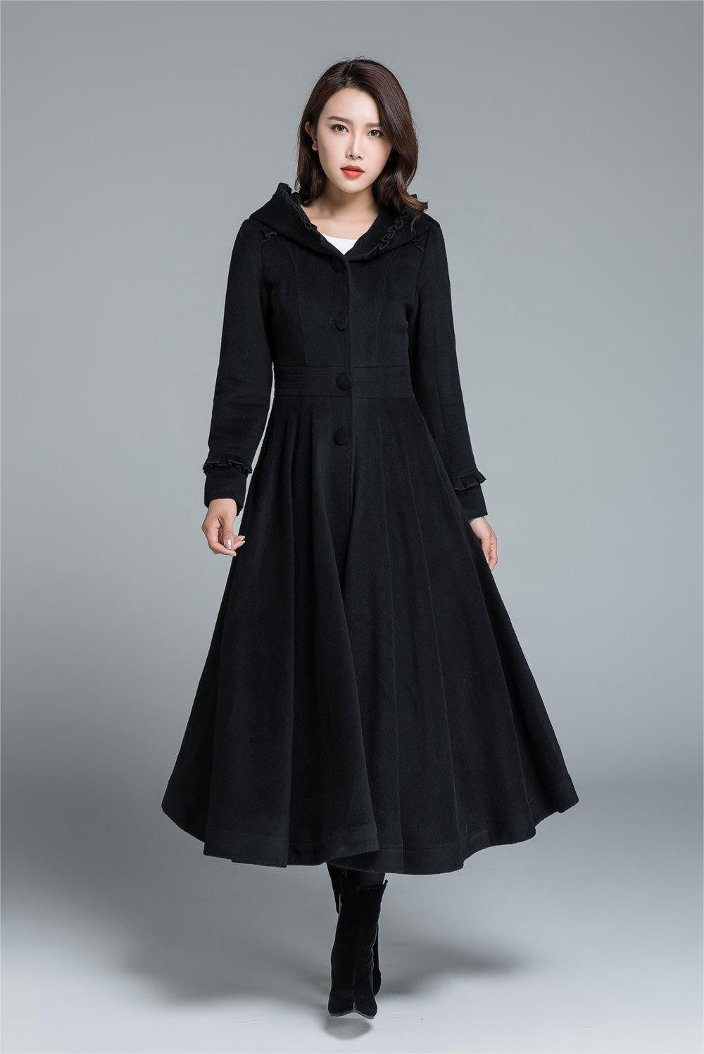 Retro Swing Wool Coat – Hooded Mid-Calf Winter Outerwear