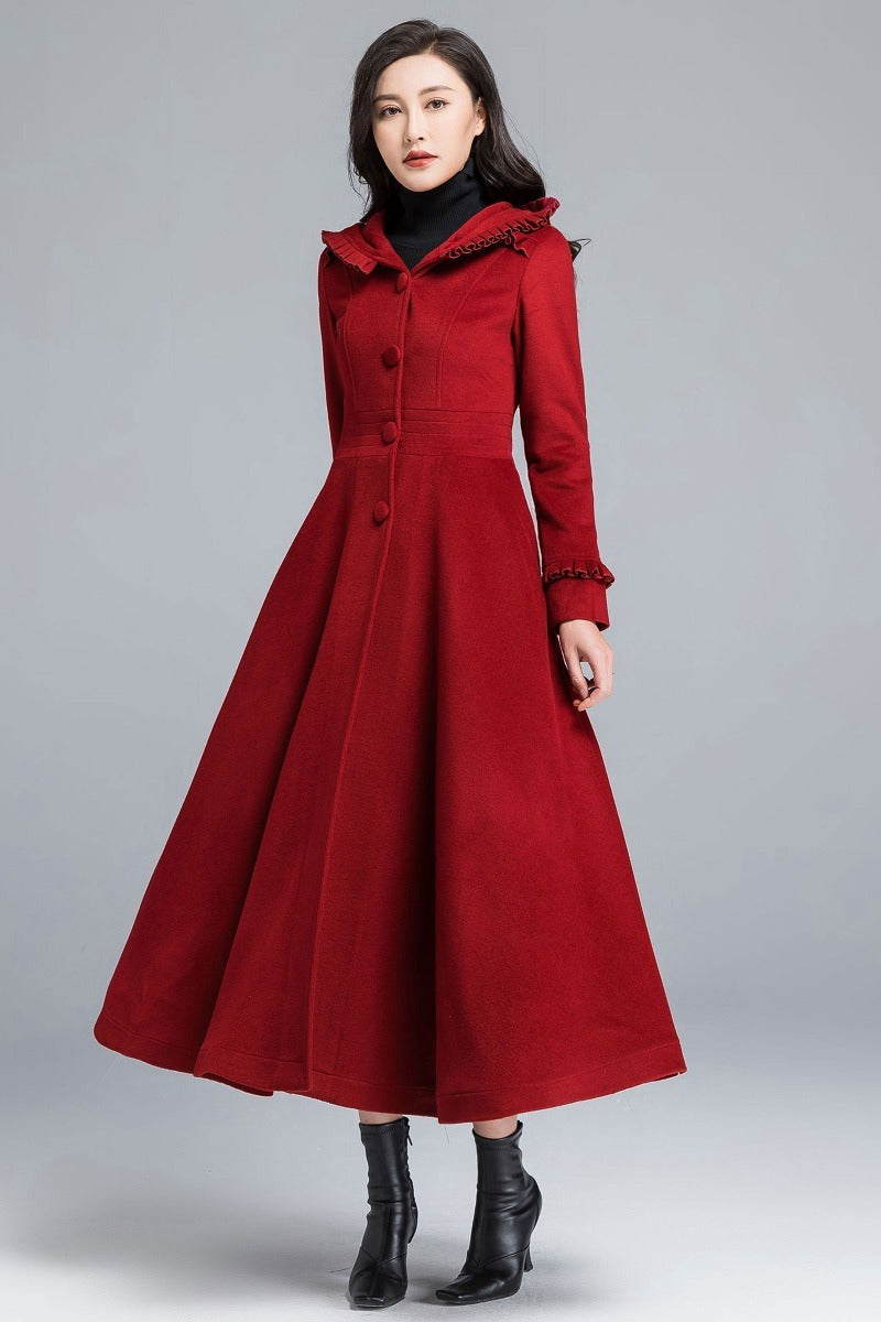 Retro Swing Wool Coat – Hooded Mid-Calf Winter Outerwear