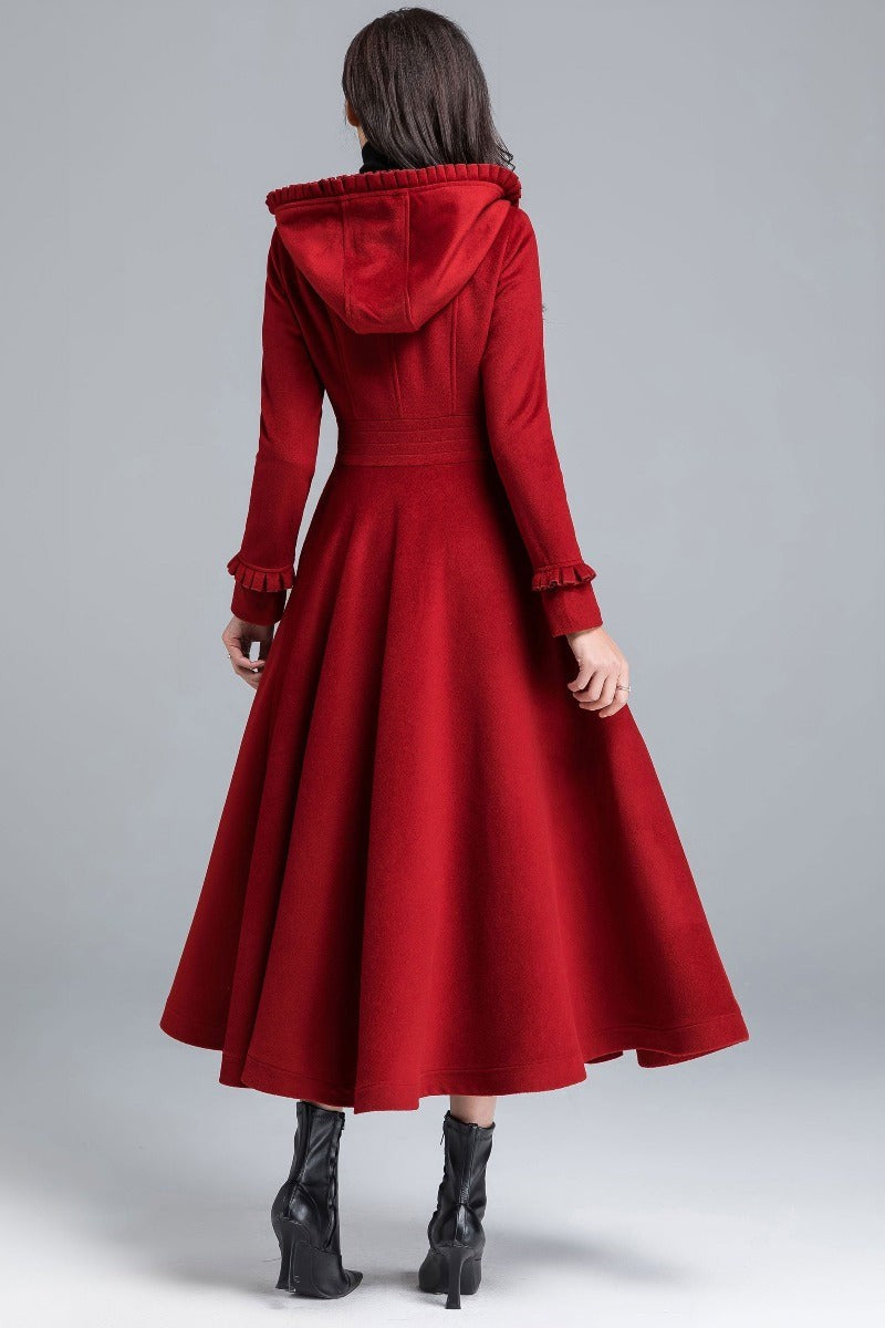 Retro Swing Wool Coat – Hooded Mid-Calf Winter Outerwear