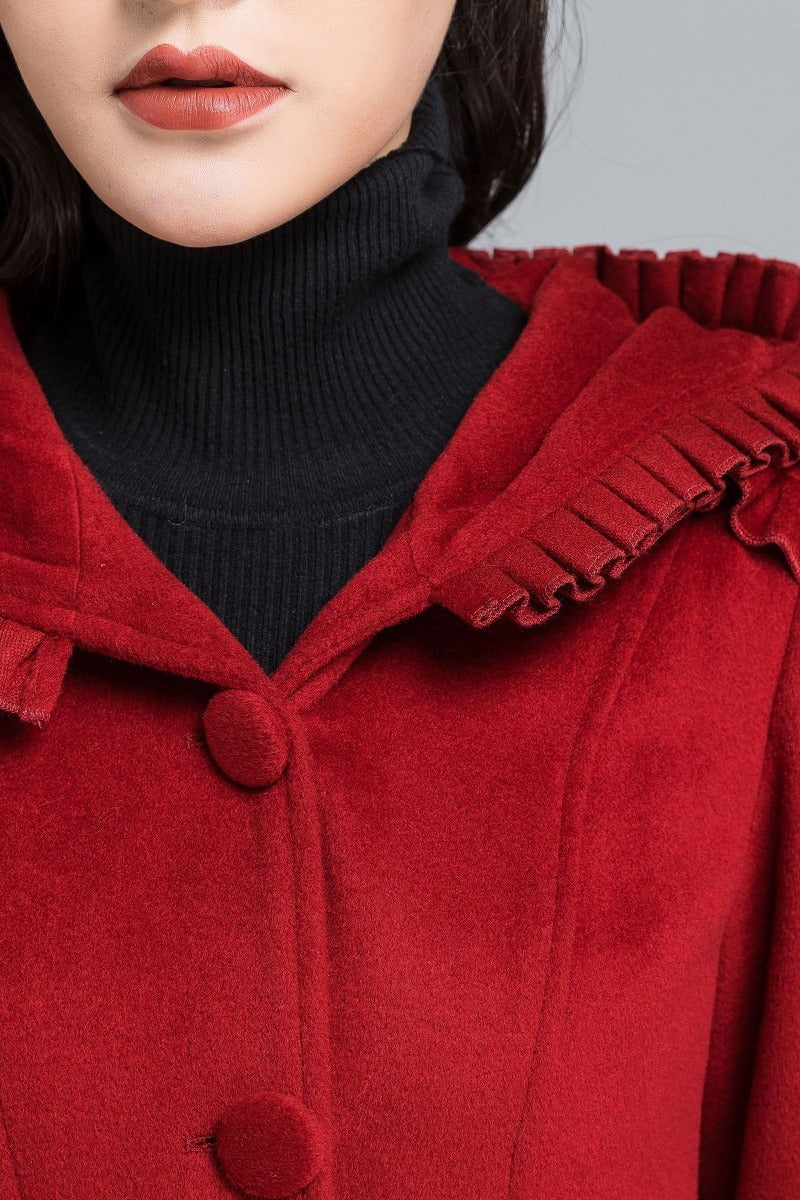 Retro Swing Wool Coat – Hooded Mid-Calf Winter Outerwear