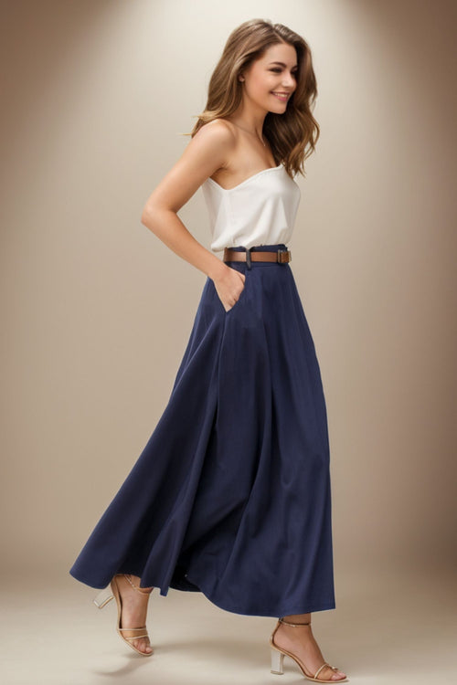 A-Line Long Linen Maxi Skirt with Pockets – Lightweight Spring & Summer Style