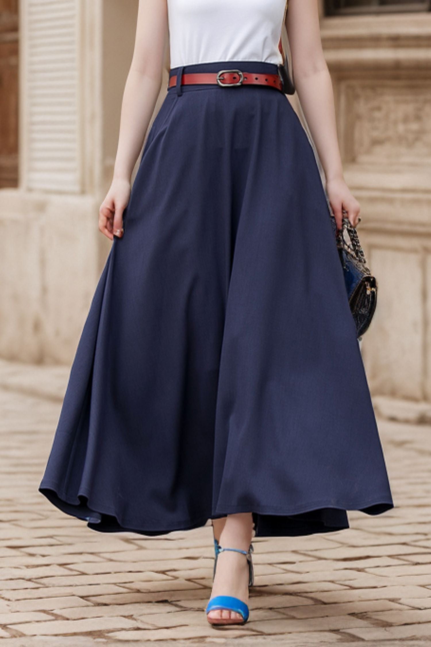 A-Line Long Linen Maxi Skirt with Pockets – Lightweight Spring & Summer Style