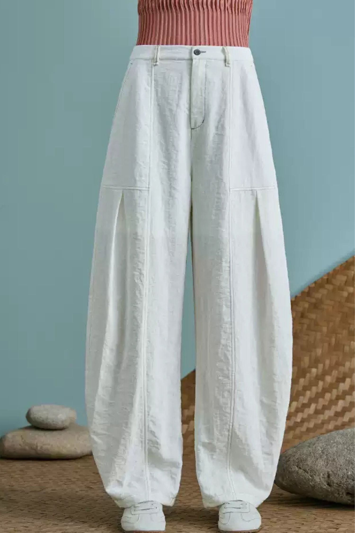 Loose Fit Linen Wide Leg Pants – High Waist with Pockets