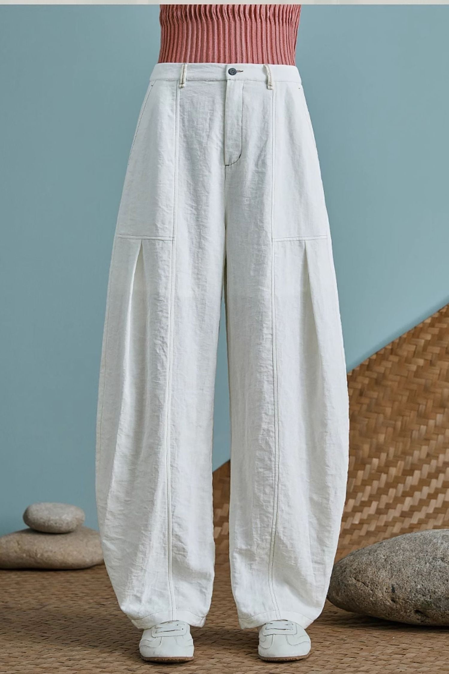 Loose Fit Linen Wide Leg Pants – High Waist with Pockets