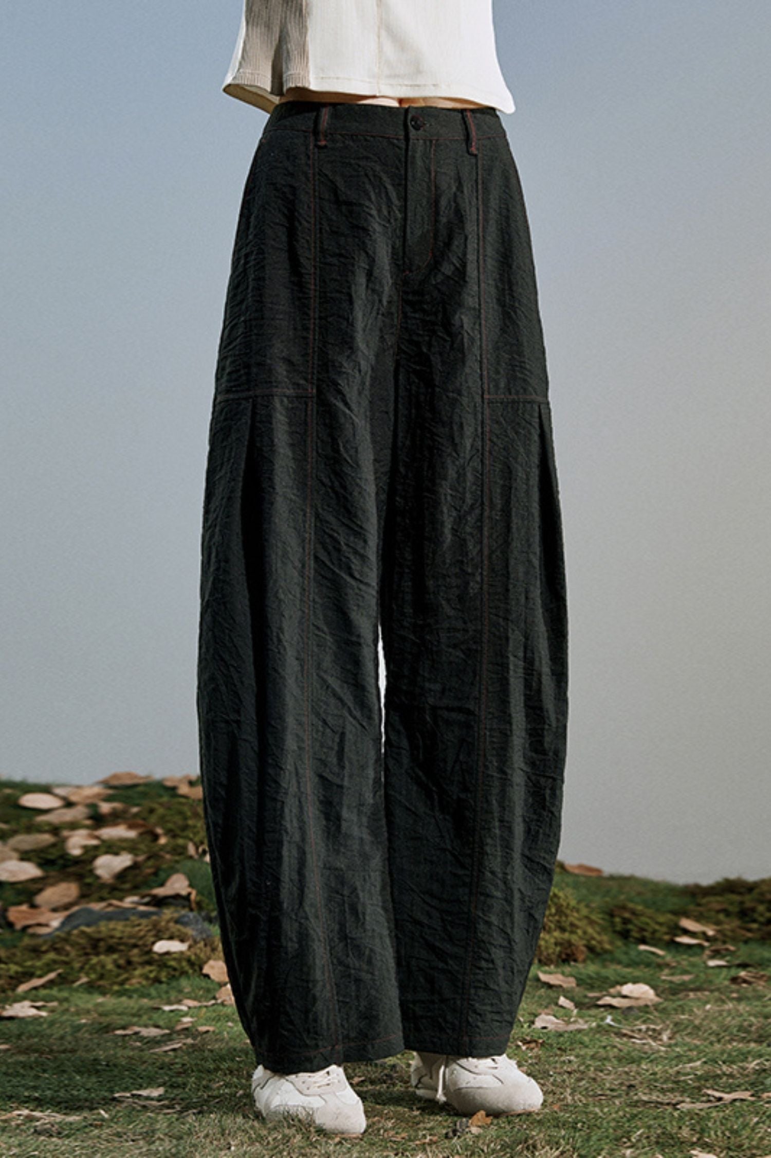 Loose Fit Linen Wide Leg Pants – High Waist with Pockets