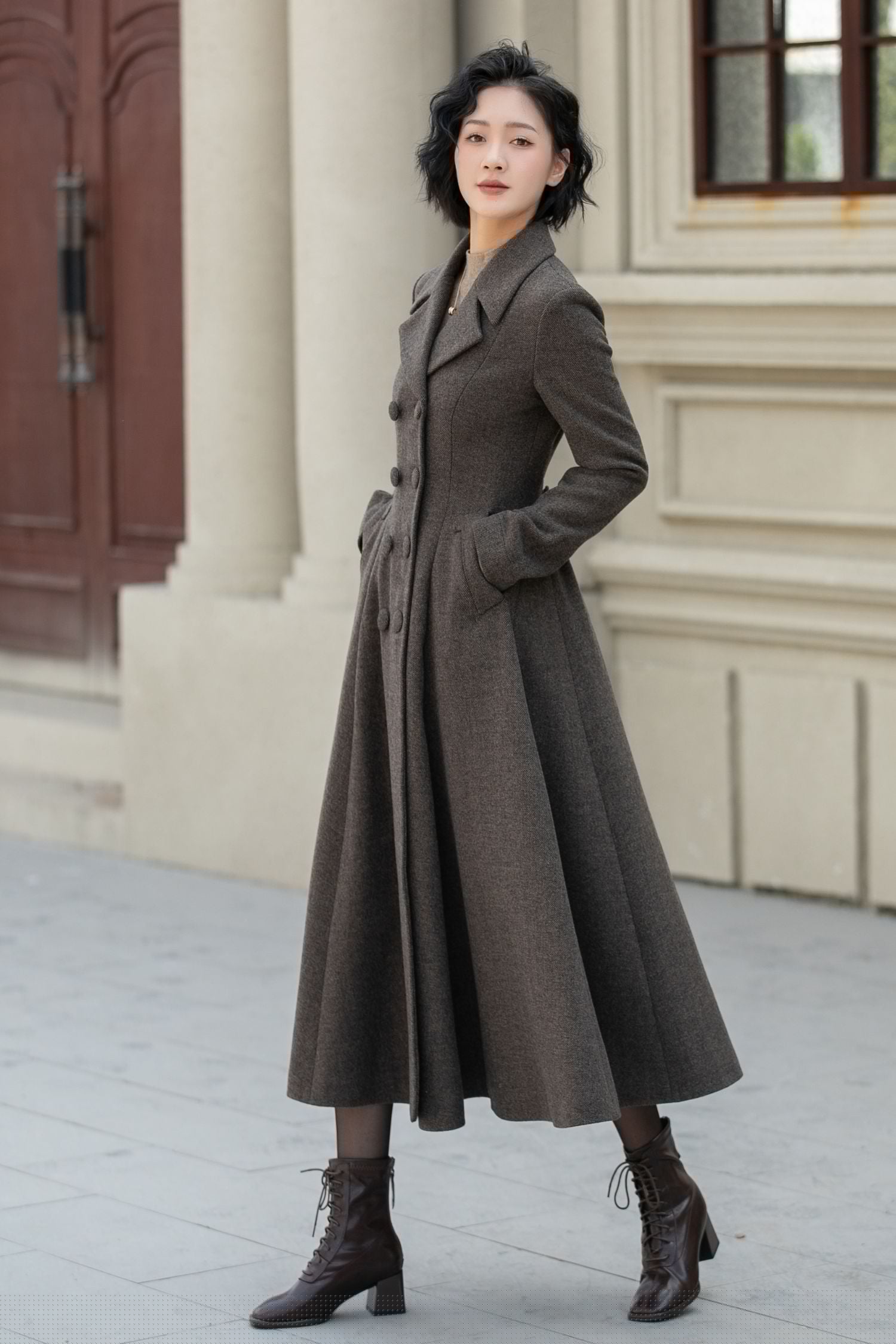 Maxi Wool Winter Coat – Double Breasted Warm Long Overcoat