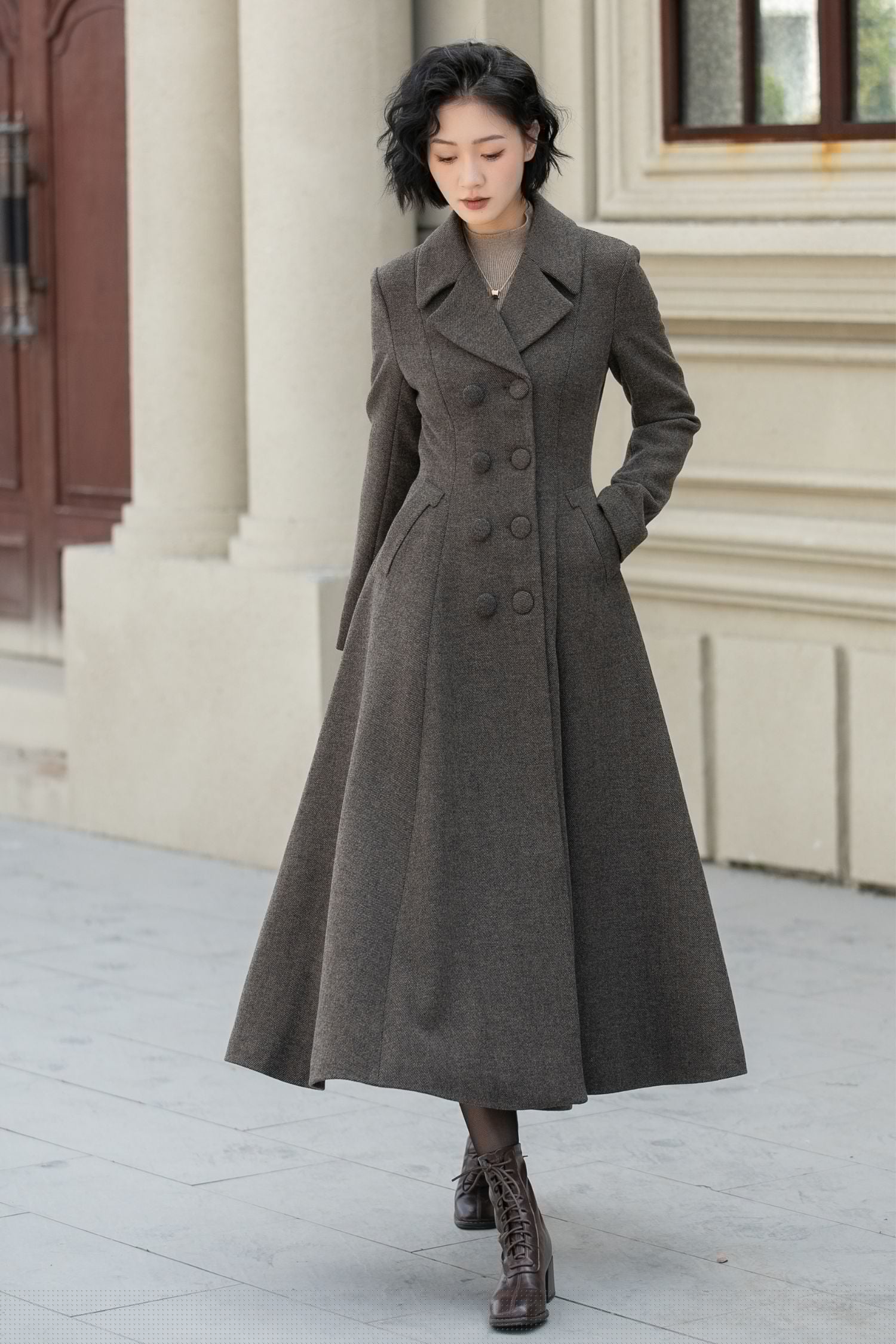 Maxi Wool Winter Coat – Double Breasted Warm Long Overcoat