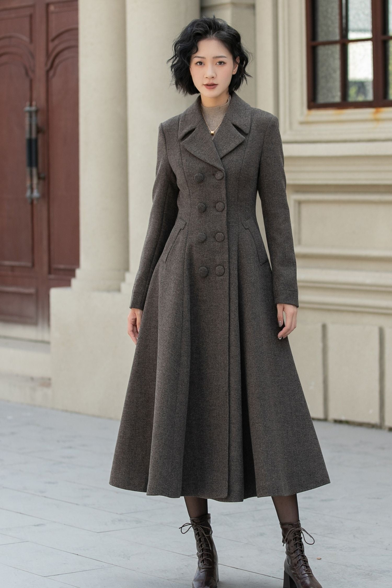 Maxi Wool Winter Coat – Double Breasted Warm Long Overcoat