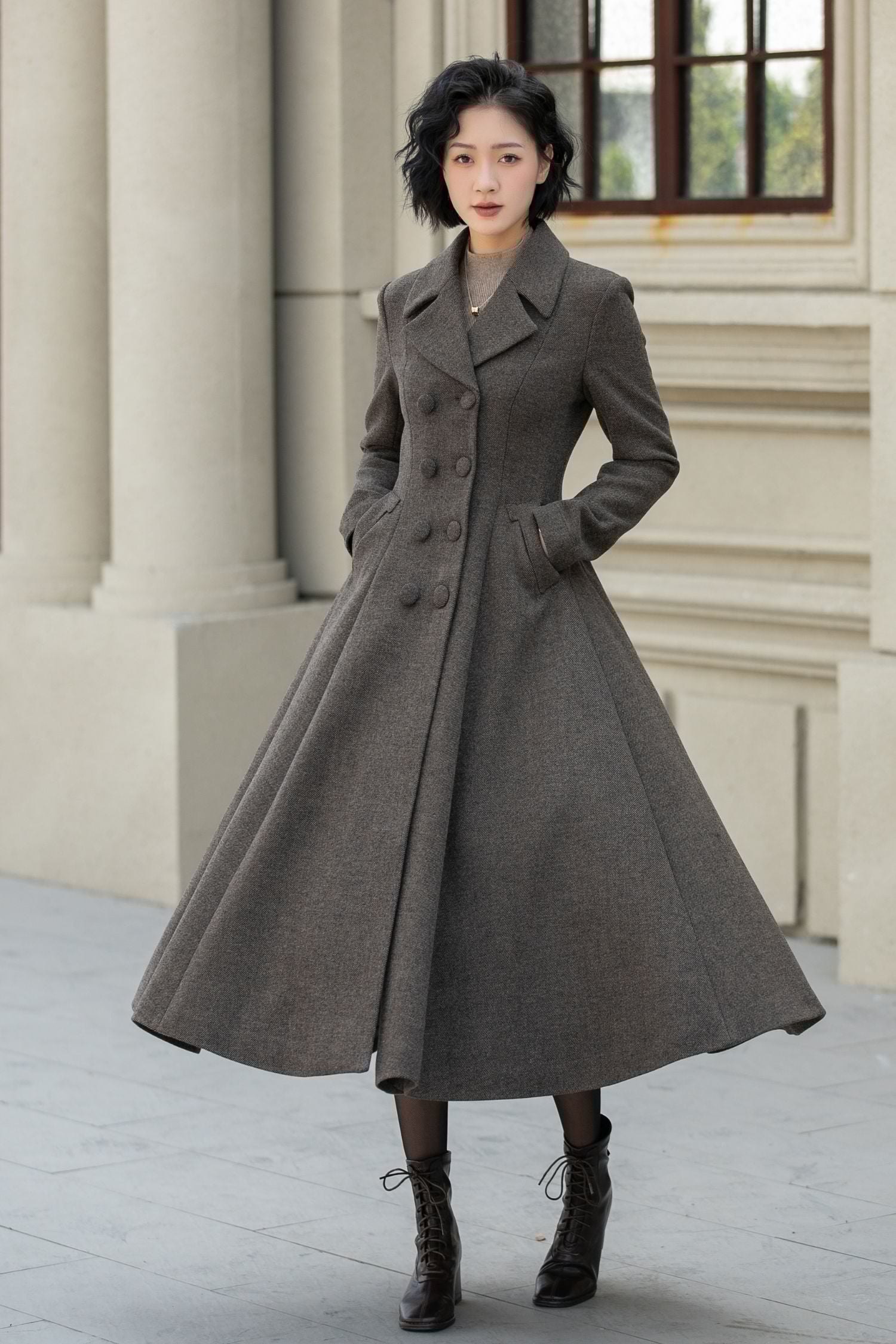 Maxi Wool Winter Coat – Double Breasted Warm Long Overcoat