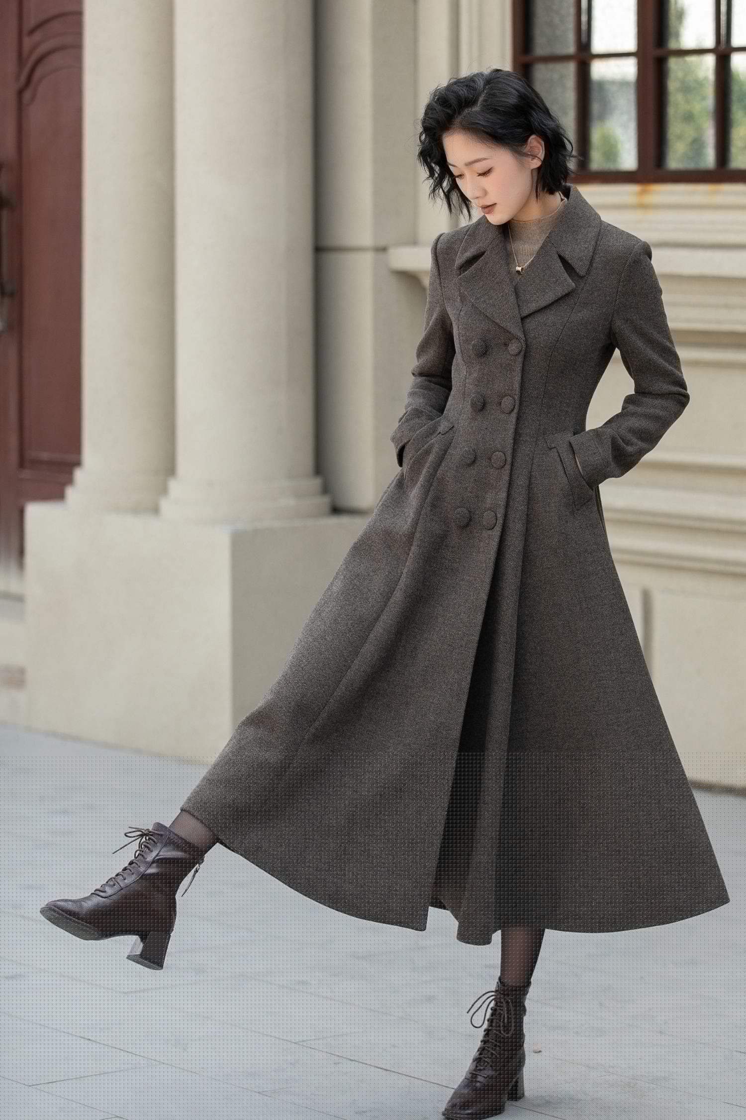 Maxi Wool Winter Coat – Double Breasted Warm Long Overcoat