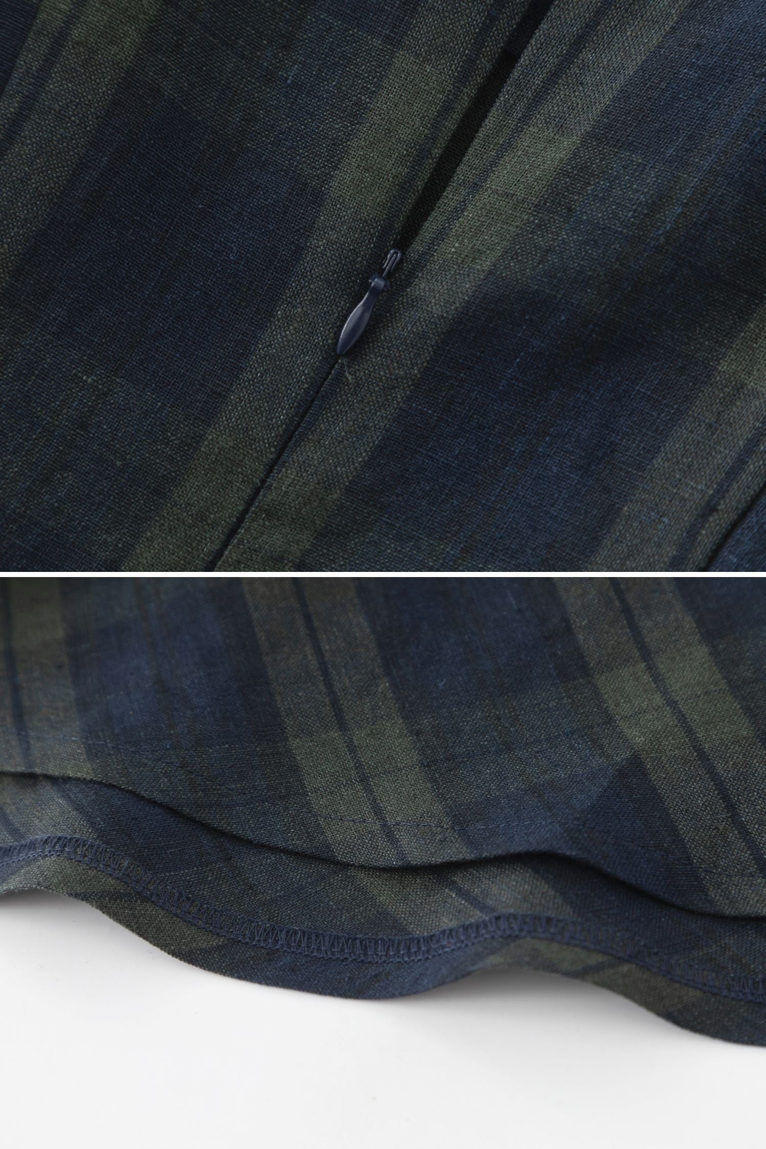 Plaid Linen Pinafore Midi Dress – Fit & Flare with Pockets