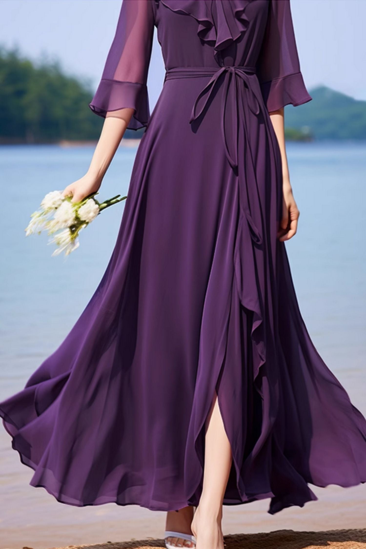 Purple Chiffon Maxi Dress – Ruffle Detail Prom & Party Gown