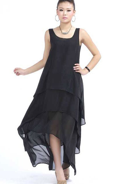 White Chiffon High-Low Dress – Sleeveless Summer Style