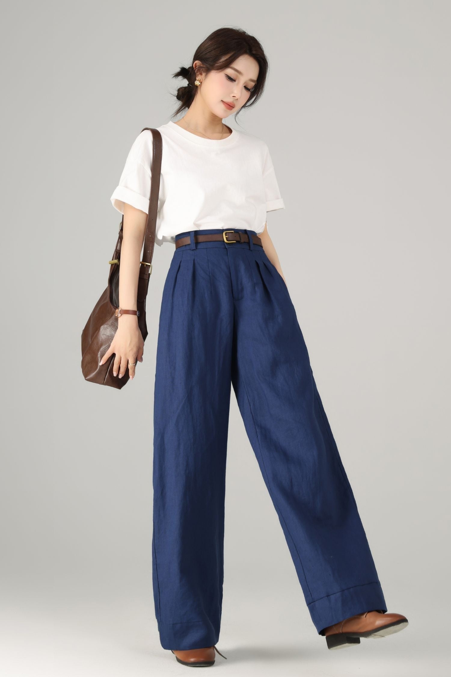 Wide Leg Palazzo Pants – Linen Cotton Blend with Pockets