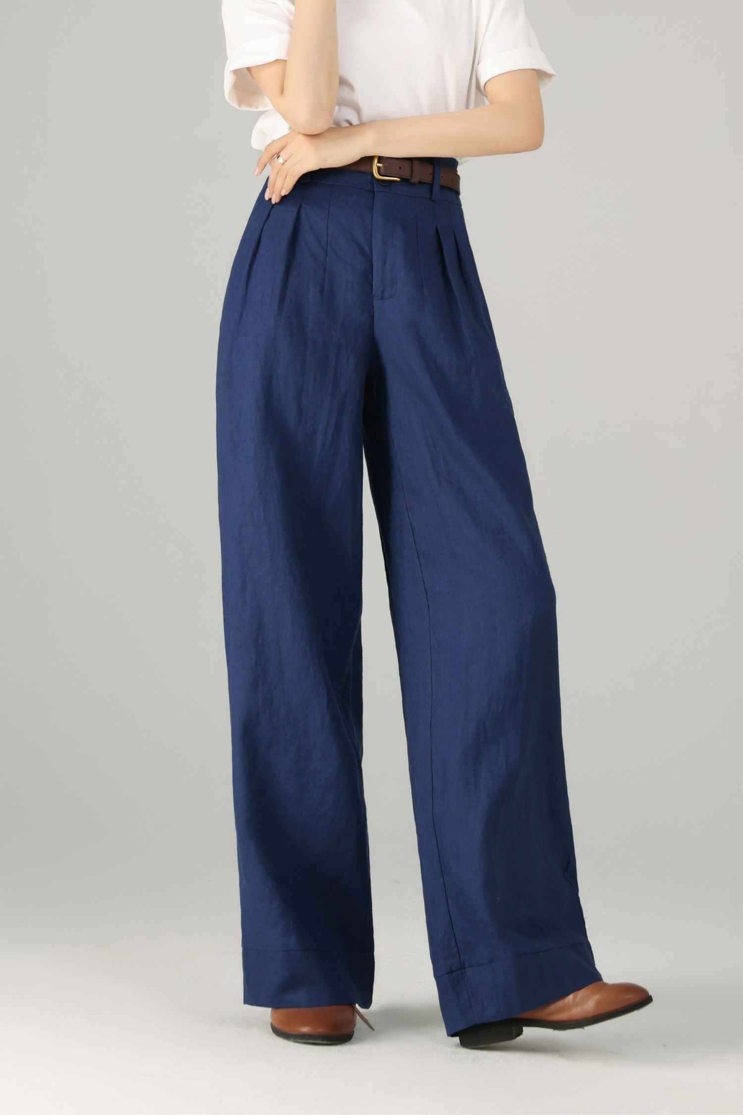 Wide Leg Palazzo Pants – Linen Cotton Blend with Pockets