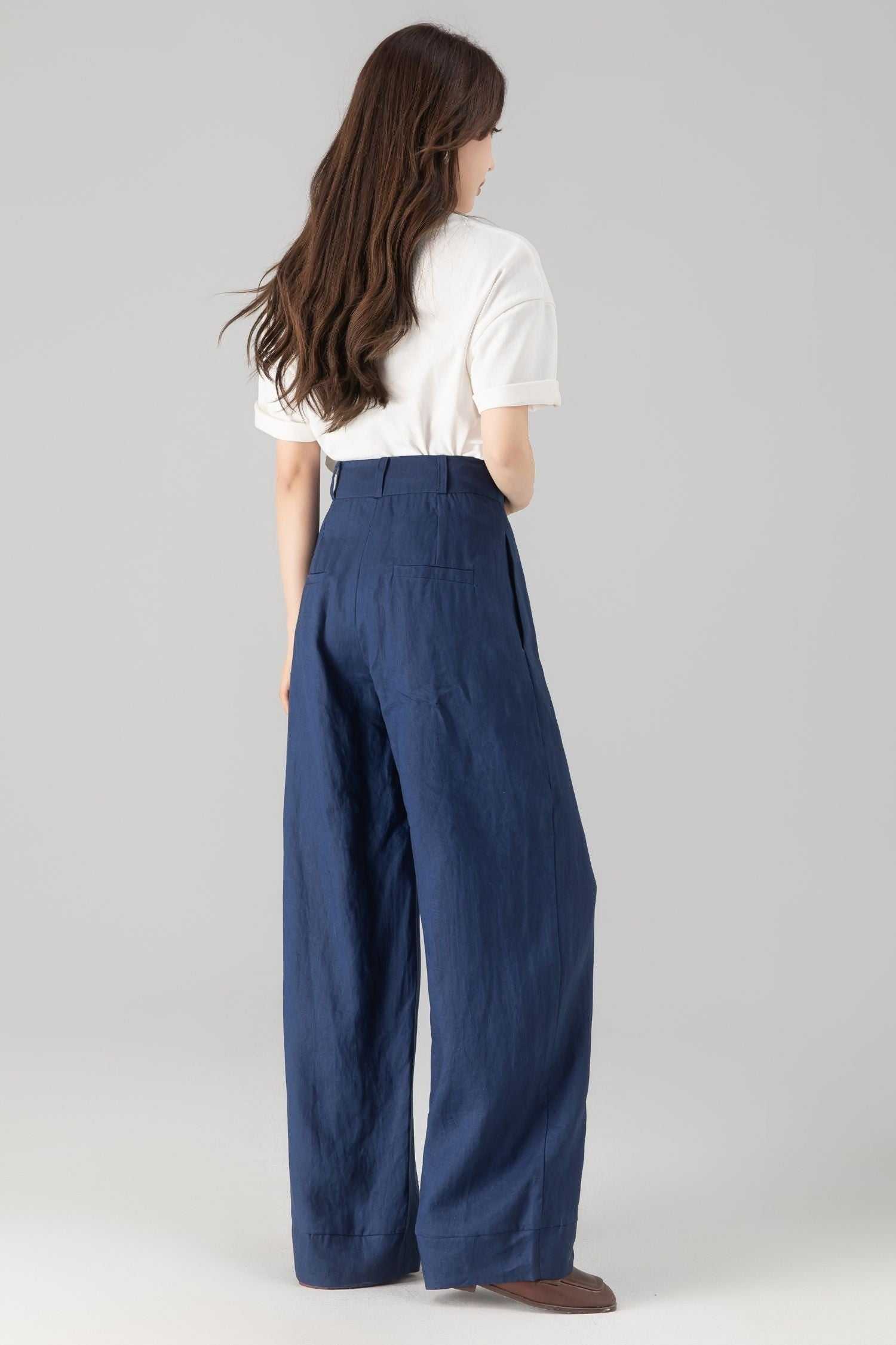 Wide Leg Palazzo Pants – Linen Cotton Blend with Pockets