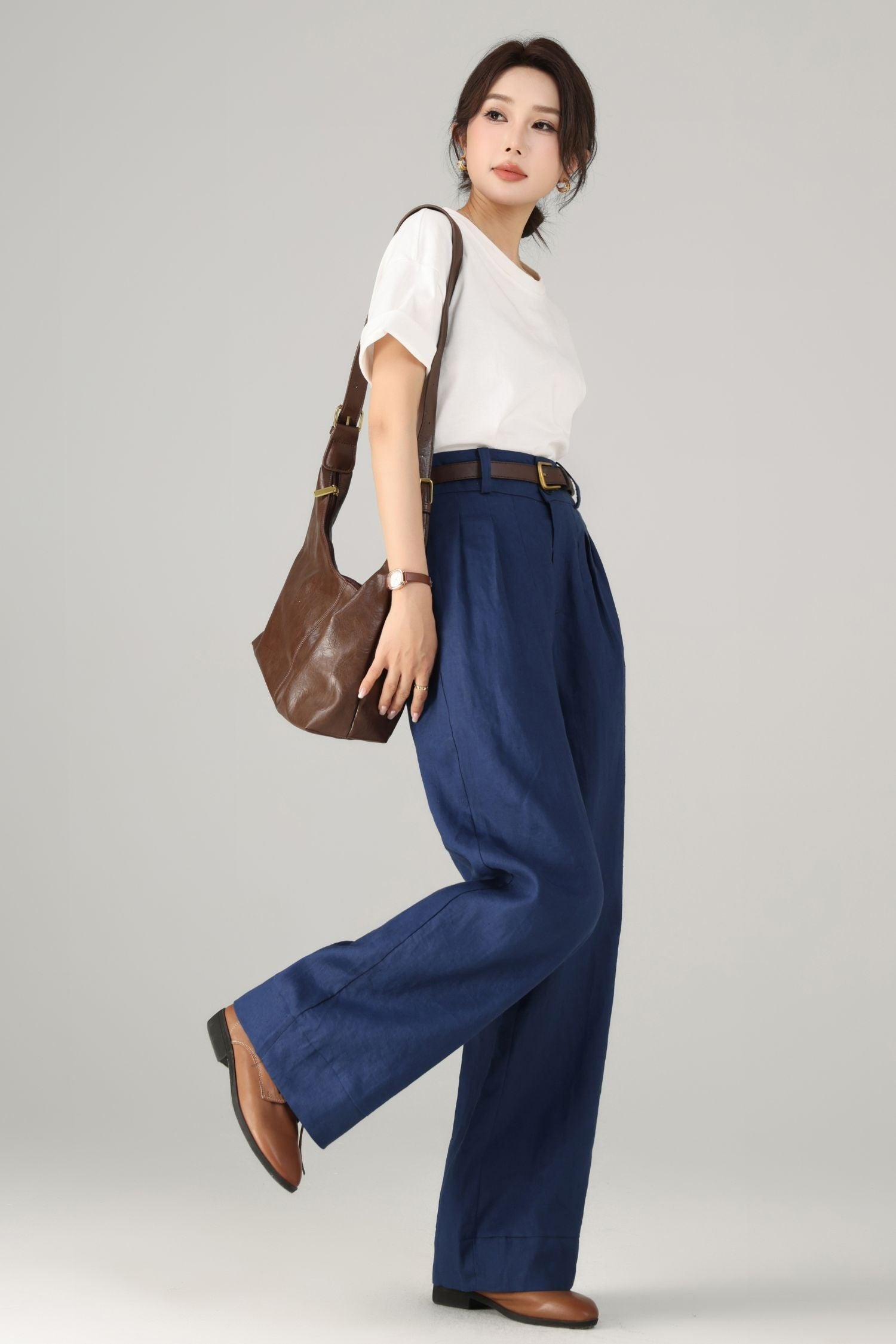 Wide Leg Palazzo Pants – Linen Cotton Blend with Pockets