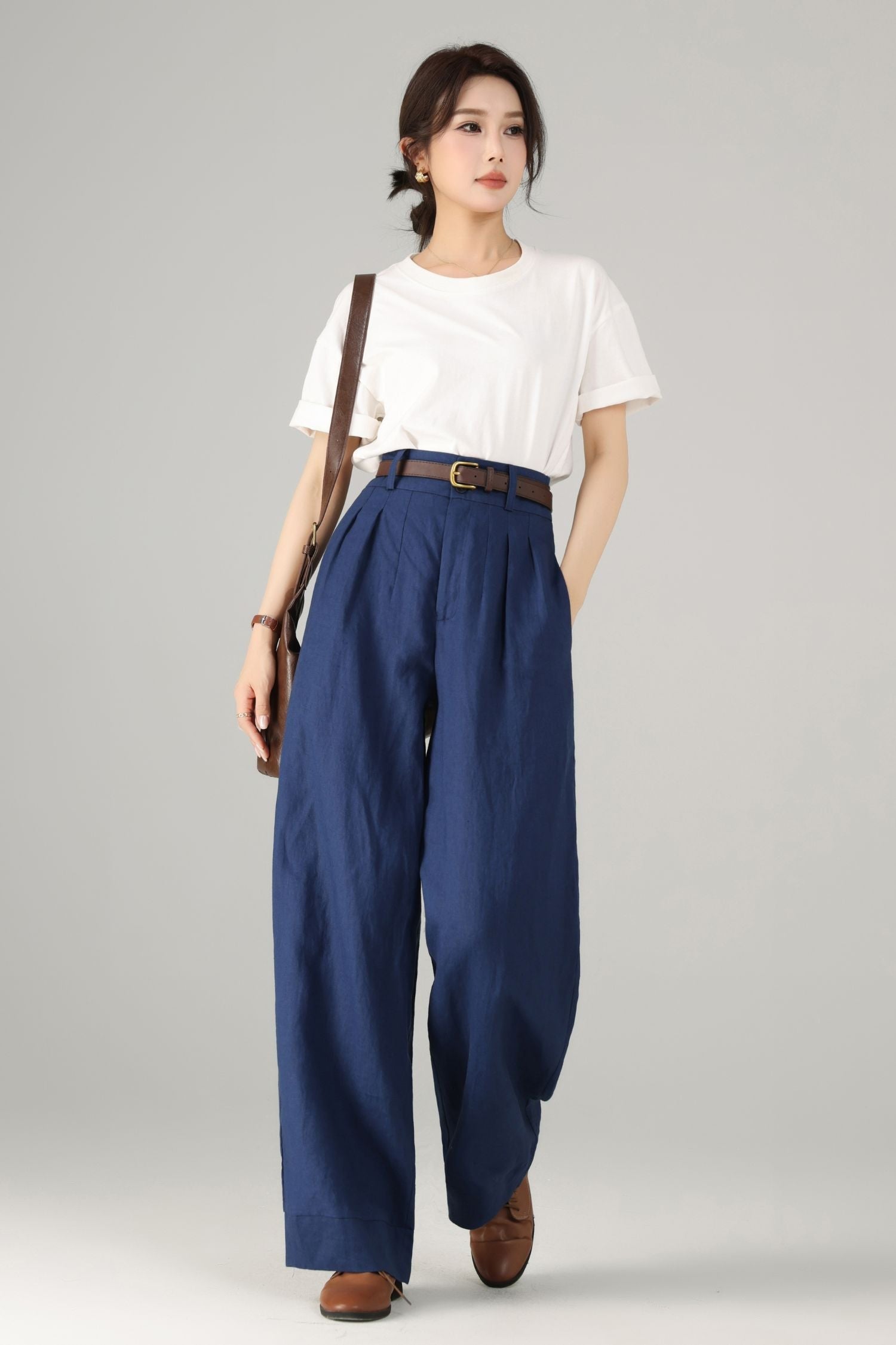 Wide Leg Palazzo Pants – Linen Cotton Blend with Pockets