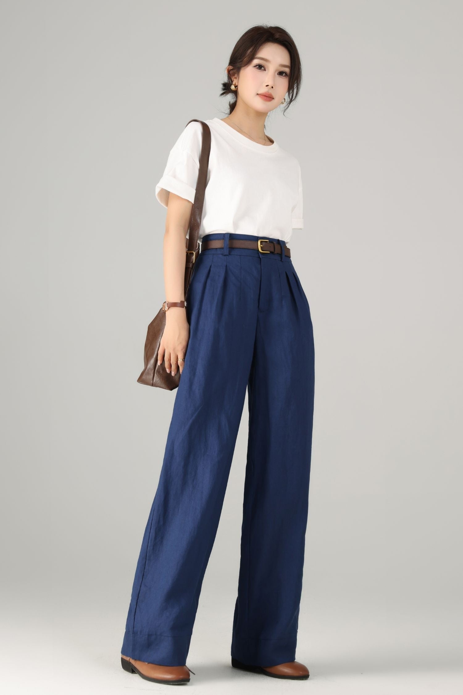 Wide Leg Palazzo Pants – Linen Cotton Blend with Pockets