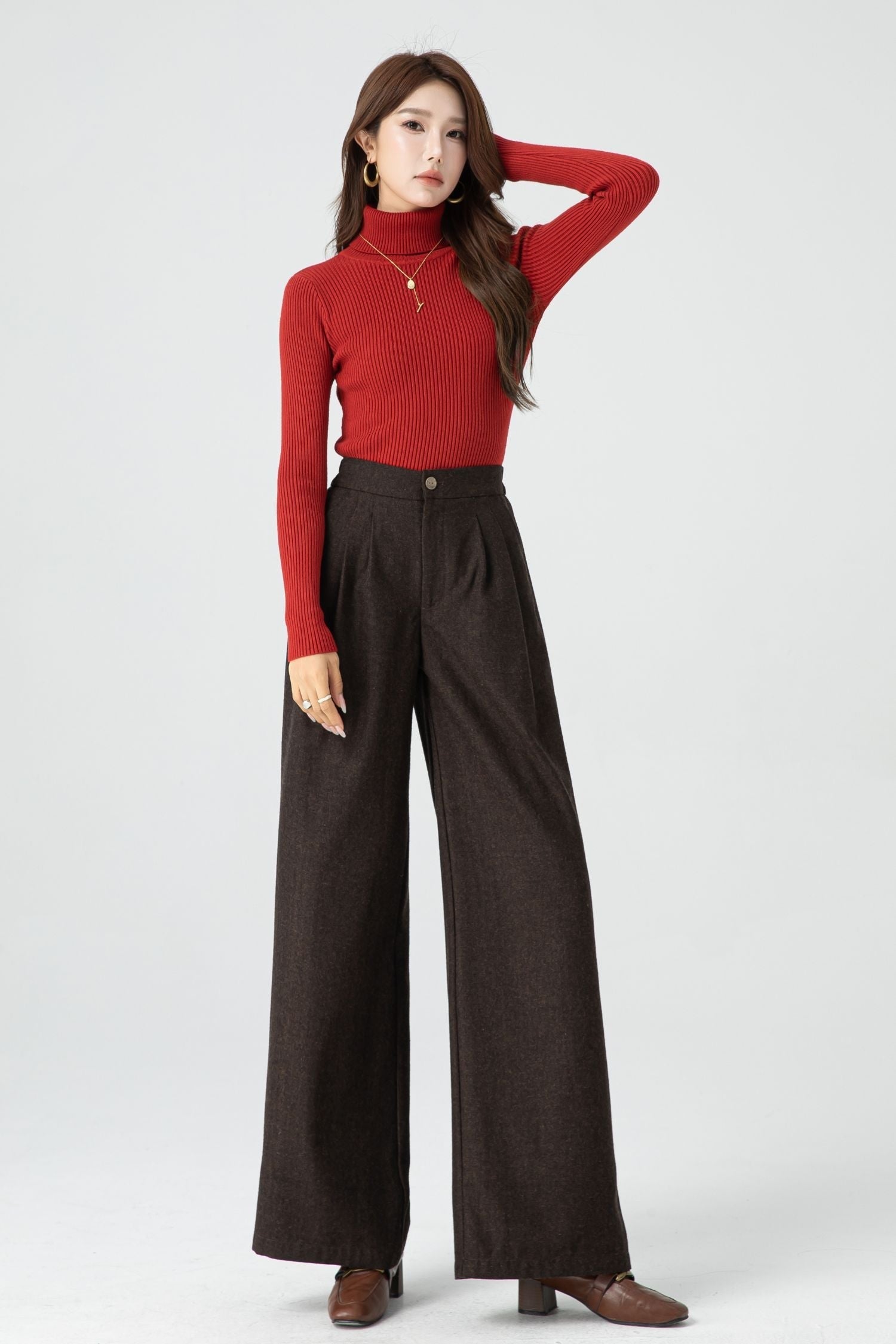 Winter Wool Wide Leg Pants – Lined with Back Elastic Waist
