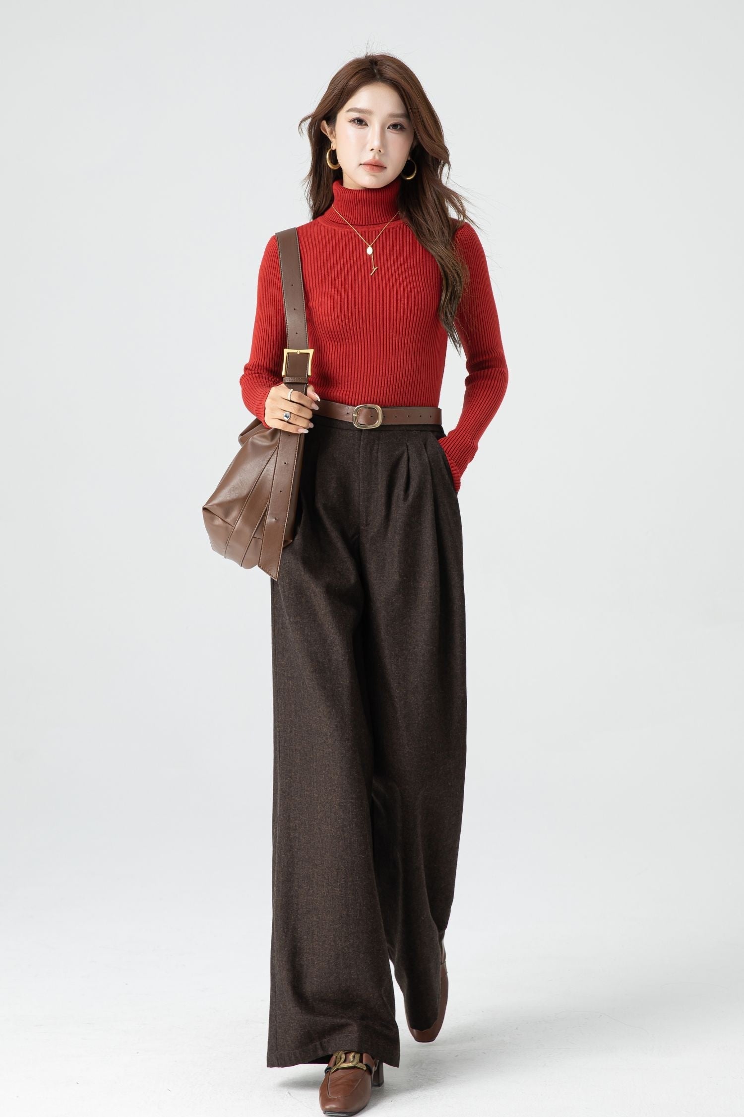 Winter Wool Wide Leg Pants – Lined with Back Elastic Waist