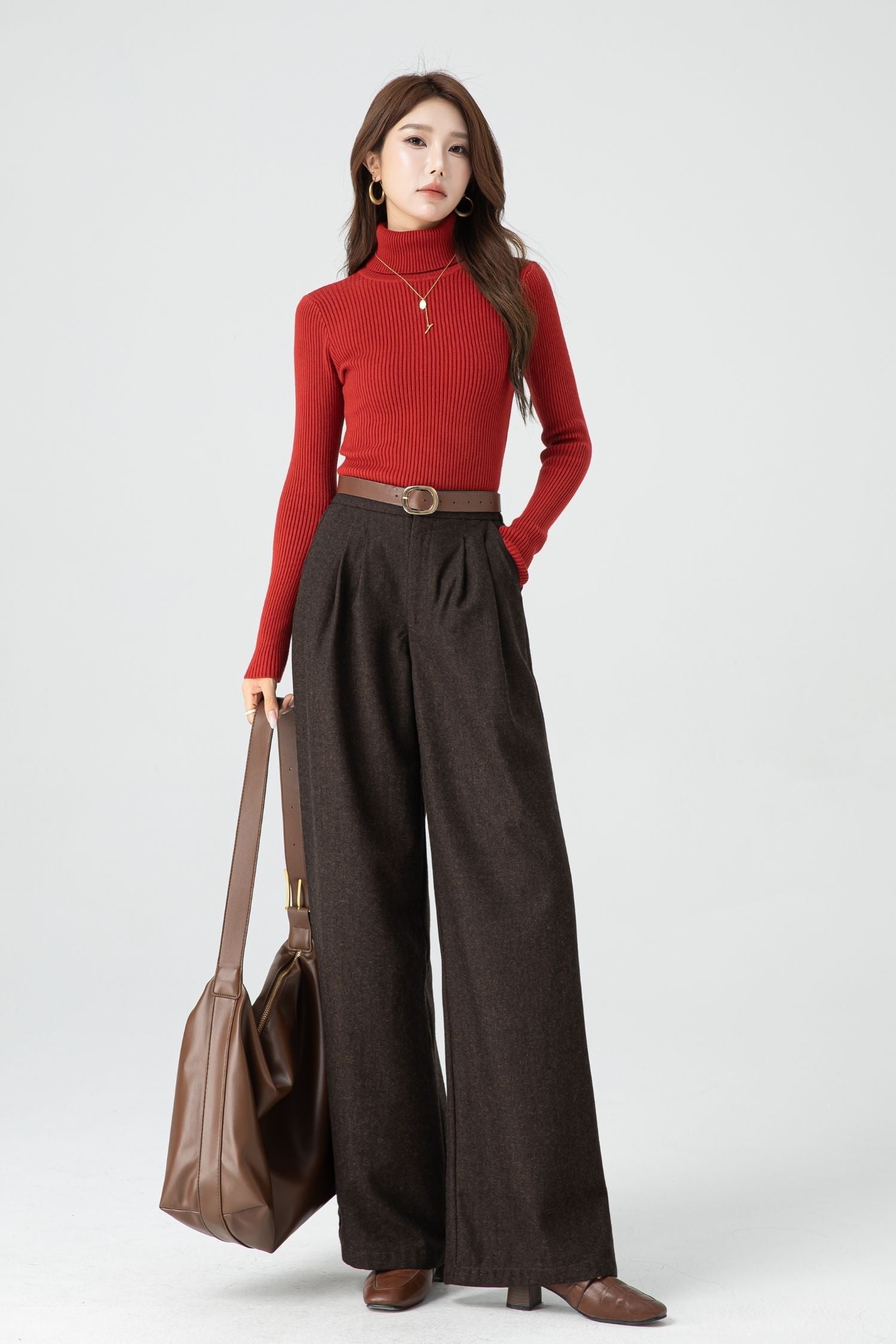 Winter Wool Wide Leg Pants – Lined with Back Elastic Waist