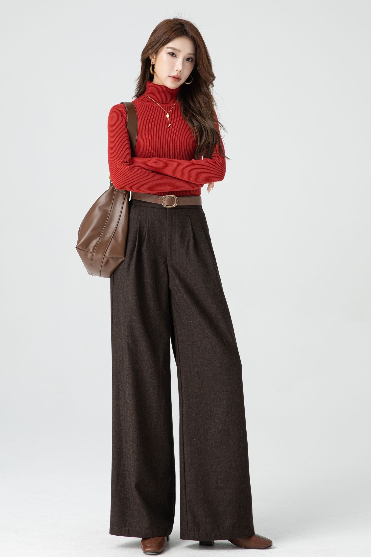 Winter Wool Wide Leg Pants – Lined with Back Elastic Waist