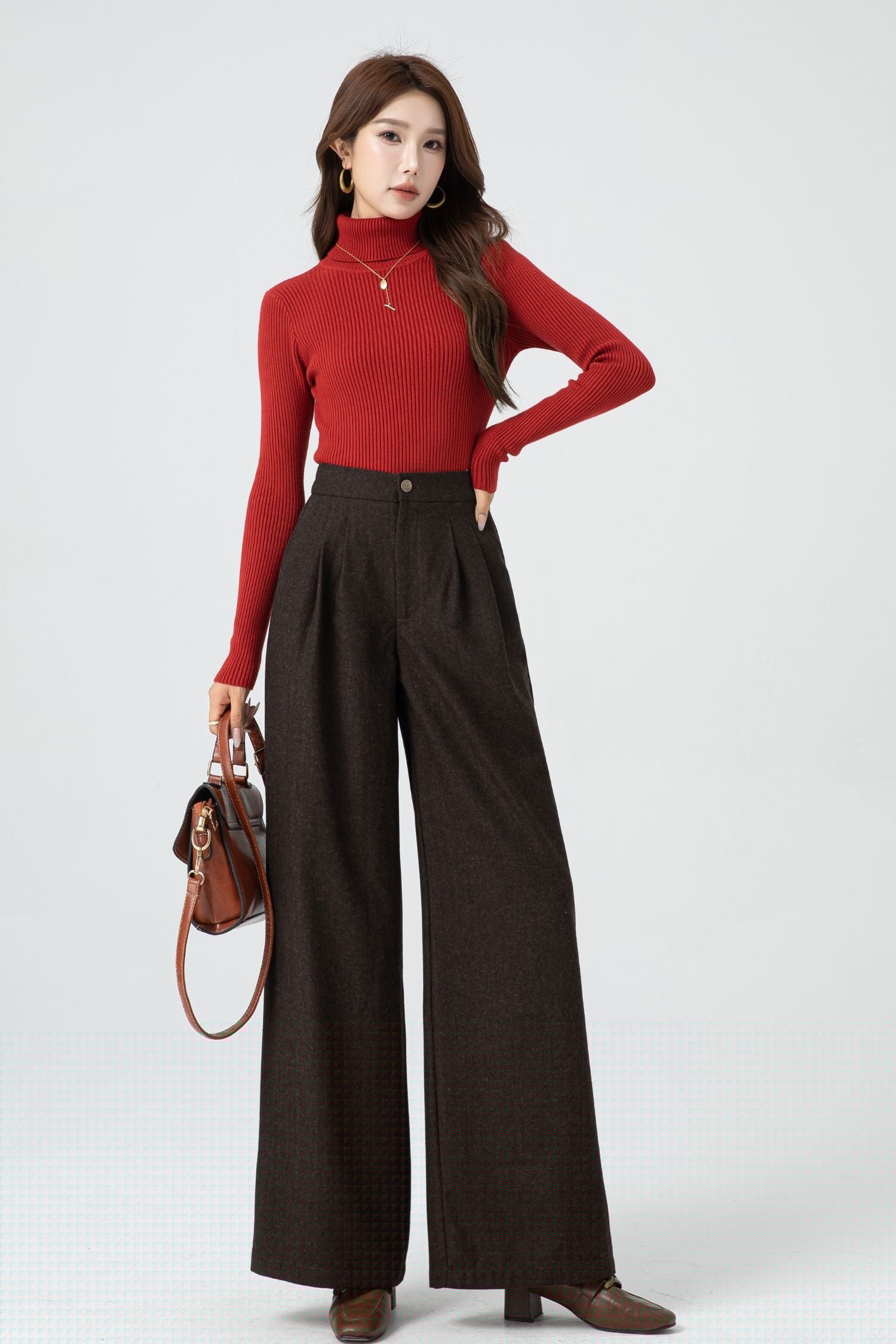 Winter Wool Wide Leg Pants – Lined with Back Elastic Waist