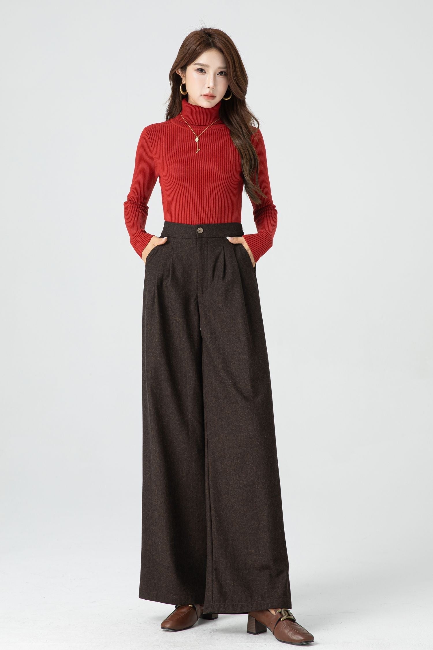 Winter Wool Wide Leg Pants – Lined with Back Elastic Waist